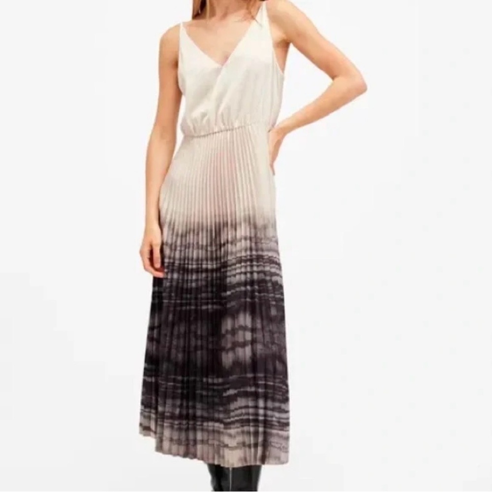EUC All Saints Cecilia Pleated Ombré Cream and Black Midi Dress